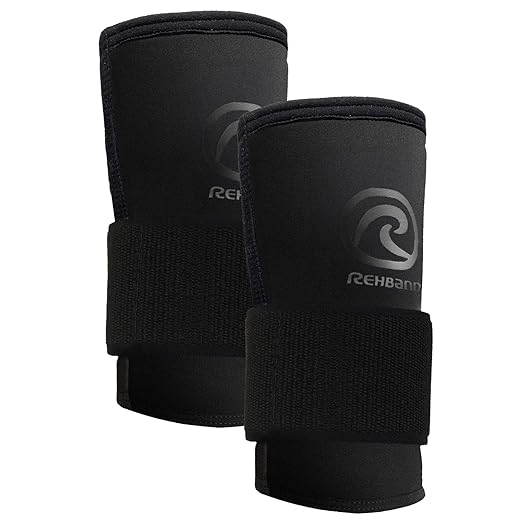 Rehband RX Wrist Support Power Max, 3-in-1 Neoprene Sleeve + Wrap for Strength Training, Protects during Kettlebell Training, stabilizes wrist, forearm protection, Colour:Carbon/Black, Size:Medium