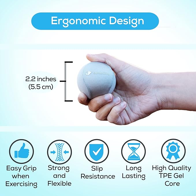 Serenilite Stress Balls for Adults, Squeeze Ball for Hand Therapy, Stress Ball, Hand Exercisers for Therapy & Grip Strengthening, Physical Therapy Balls, Hand Grip Strengthener.