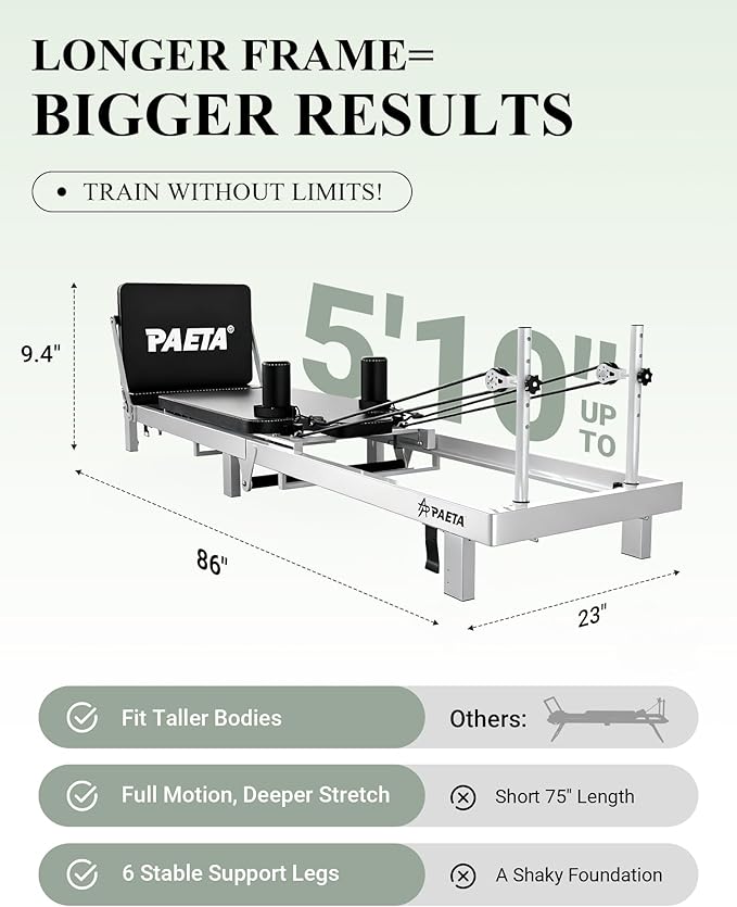 PAETA Pilates Reformer, 86" Foldable Reformer Pilates Machine for Home Use, with Dual Resistance- Springs and Cords, Pilates Equipment for Home Workouts with Jump Board, Up to 400 LBS