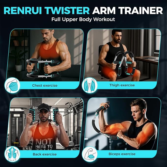 Twister Arm Trainer, Chest Workout Equipment for Men & Women Adjustable 5 Resistance Levels (40-130 lbs), Ergonomic Home Gym Strength Trainer with Anti-Slip Handles & Carry Bag