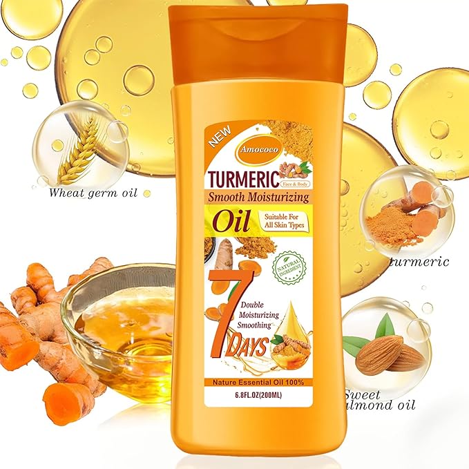 2 Packs Turmeric Oil, Natural Moisturizing Nourishing for Face and Body, Vitamin E Body Oil, Anti-aging, Wrinkle Skincare Essential oil for All Skin Types, 200ml*2