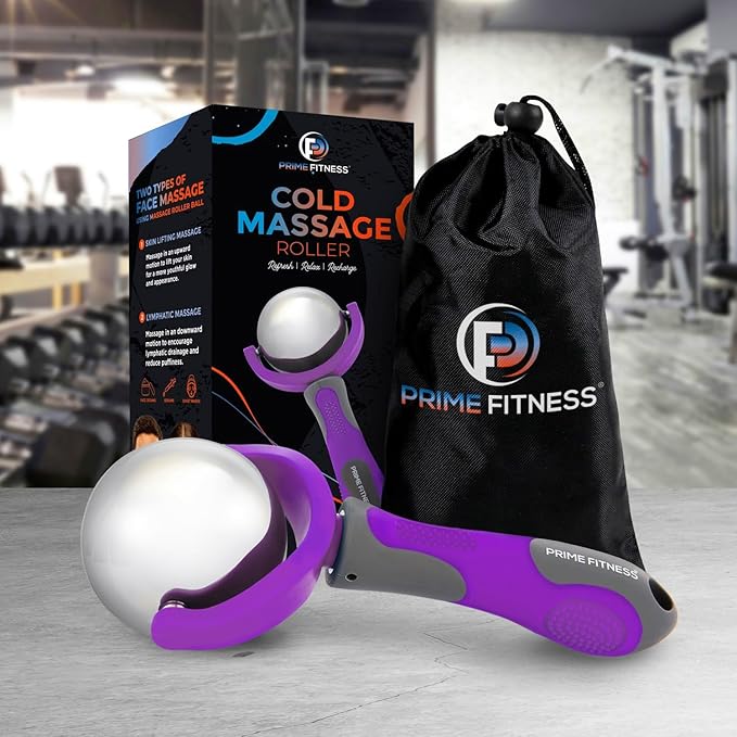 PRIME Fitness Cold Massage Roller Ball | Cold Therapy | Ice Roller Ball with Handle | cryo Stick | Relieve Muscle Pain (Purple)