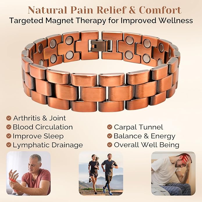 JEROOT Men's 99.99% Pure Copper Magnetic Bracelet, 3500 Gauss Magnets Adjustable with Sizing Tool
