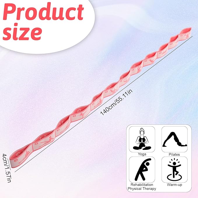 12 Loops Yoga Band, Yoga Bands for Stretching Stretching Bands Stretch Straps with Loops for Dance, Gymnastics, Physical Therapy, Flexibility & Resistance Training, Ballet, Latin Workouts