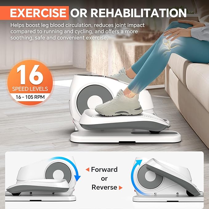 Under Desk Elliptical Machine, Electric Exerciser Pro with 16 Adjustable Speed, Quiet and Fully Assembled with Remote Control & Non-Slip Foot Straps Grey
