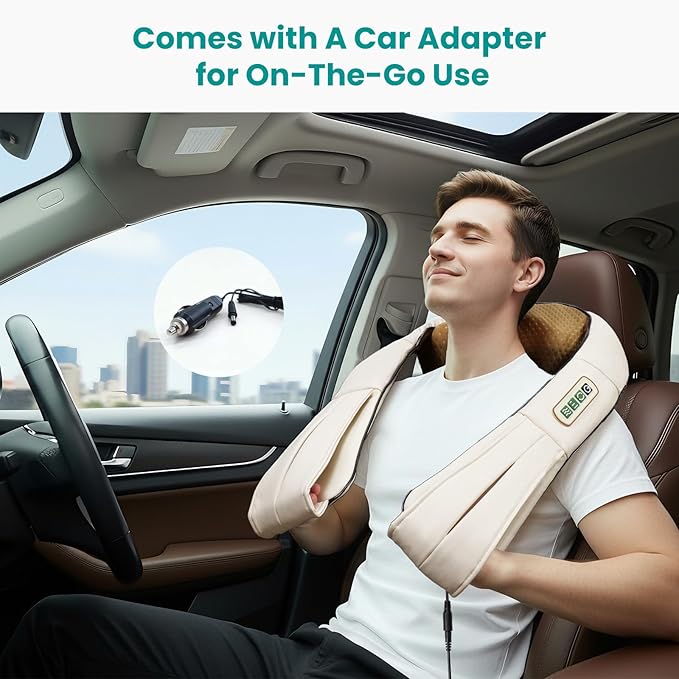 Nekteck Shiatsu Neck Massager with Heat for Pain Relief Deep Tissue, 2026 Upgraded 3D Back Shoulder Kneading Massage Pillow, Body Muscle Relaxation Tools Gifts for Him Her, Beige (NOT Cordless)
