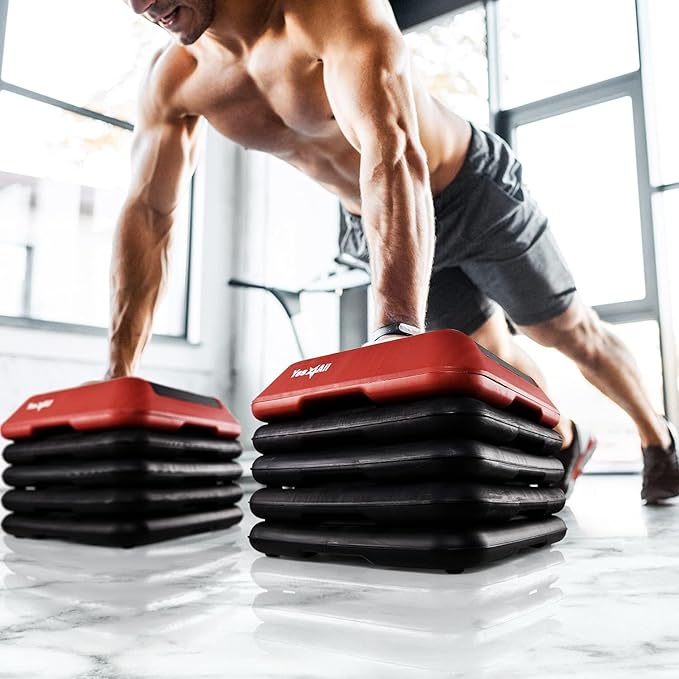 Yes4All High Arobic Step Platform & Stackable Risers - Adjustable 4"/6"/8"/10"/12" Height - Choose Full Step Platform Set or 2-Pack Stackable Risers, Customize for Cardio & Aerobic Exercise