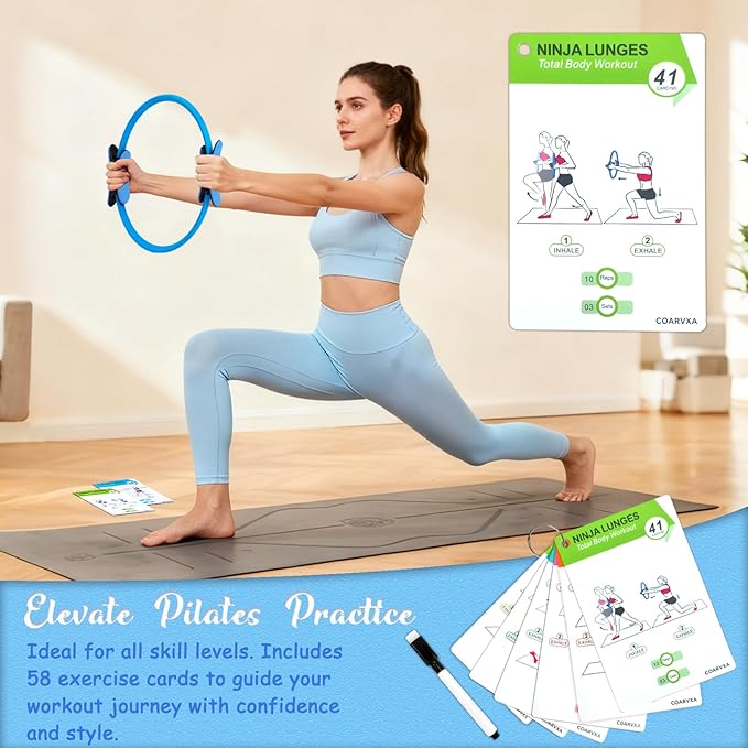 Pilates Ring Fitness Circle for Women - 15 Inch Magic Fitness Circle for Toning Inner & Outer Thighs, Bonus Pilates Equipment Thigh Master Guide.