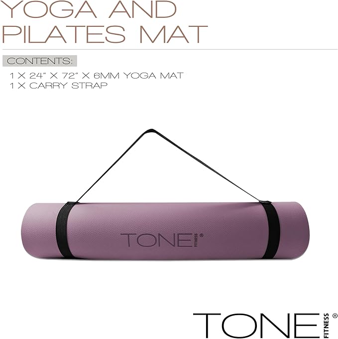 TONE Fitness Yoga Mat 1/4" Thick Non Slip Exercise & Pilates Mat for Home Workouts with Carrying Strap | Multiple Options