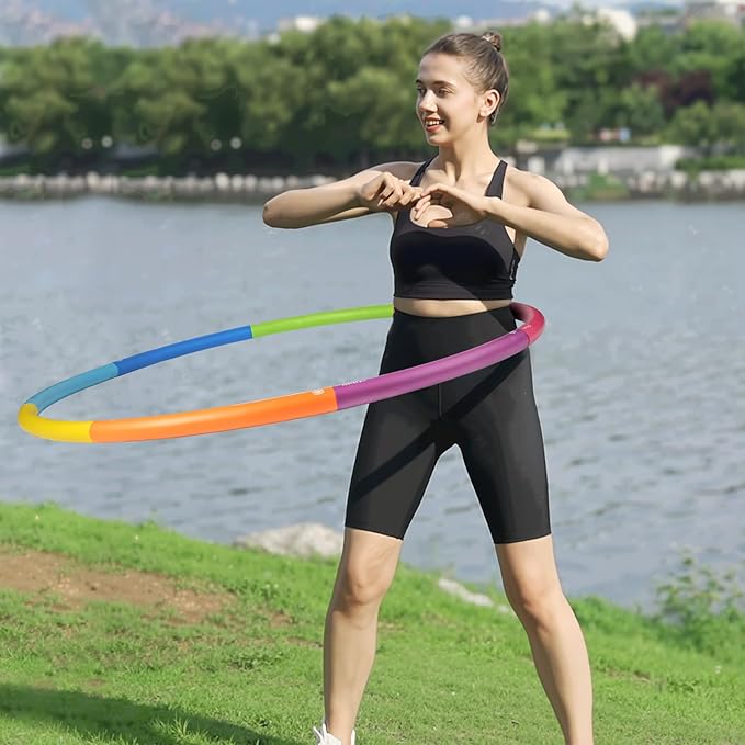 Weighted Exercise Hoop for Adults, 2.2lb&2.8lb Adjustable Fitness Hoop, 8 Detachable Hoop Sections with Jump Rope & Storage Bag, Home Gym Workout