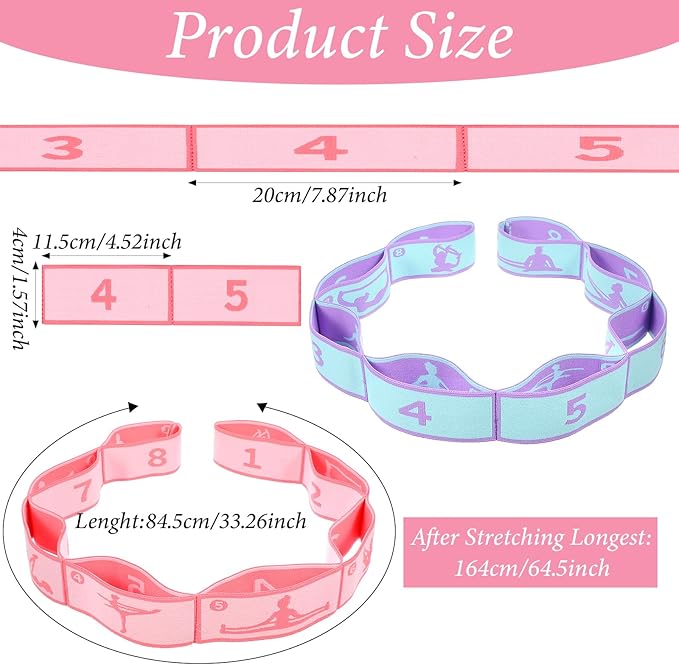 2PCS Elastic Yoga Stretching Strap with Loops, Stretch Strap for Dance, Gymnastics Stretching Ballet Dance Bands, Adjustable Stretching-Bands, Multi-Loop Exercise Bands for Pilates, Latin and Yoga