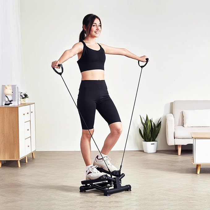VEVOR Stair Stepper, Mini Stepper for Exercise at Home, Hydraulic Fitness Stepper with Resistance Bands, Full Body Workout Cardio Equipment, Stair Climber