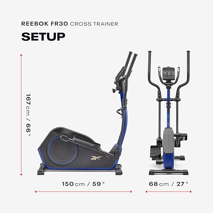 Reebok FR20 Home Elliptical Cross Trainer, Black, Cardio Exercise, 8 Resistance Levels, 264 lb. Capacity, Plus 60 Day Free Kinomap Membership