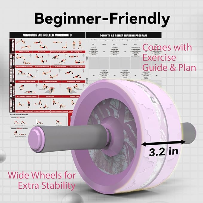 VINSGUIR Ab Roller Wheel, Abs & Core Workout Equipment for Home Gym with Knee Pad Accessories, Abdominal Wheel for Full-body Strength Training