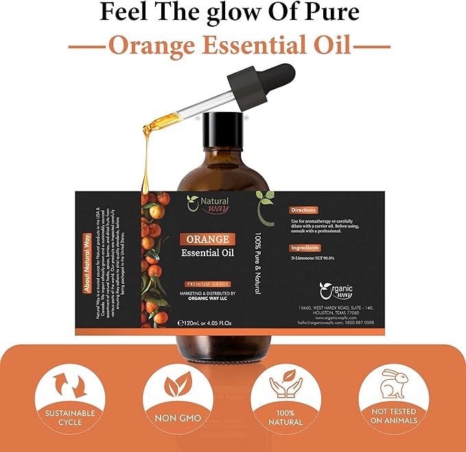 Essential Oil | Pure Aromatherapy Oil for Diffusers, Hair Growth, Skin, Scalp Care, Massage | Refreshing Hair Oil for Women & Men | Natural Essential Oil for Diffuser (Orange)