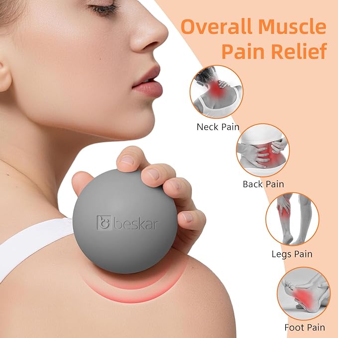 Massage Lacrosse Balls for Myofascial Release, Trigger Point Therapy and Yoga Therapy, Foot Massage Ball to Relieve Plantar Fasciitis Gray