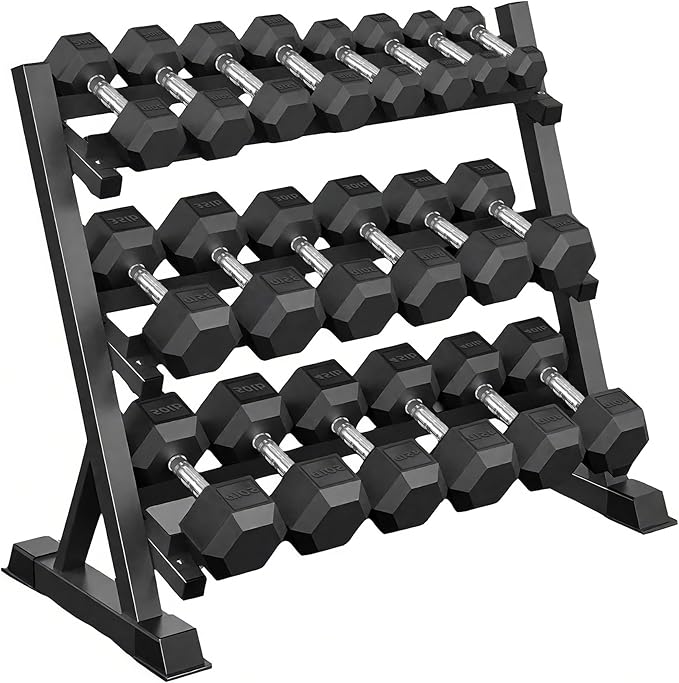 Rubber Hex Dumbbells with Rack 350/450/550 LBS - Free Weights Dumbbell Set Home Gym Equipment Exercise & Fitness Dumbbells for Strength Training