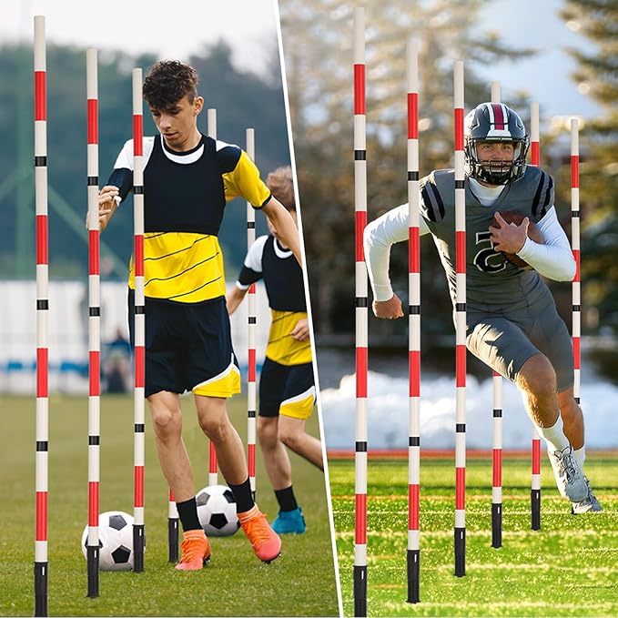 Soccer Agility Training Poles Equipment with Bag, 6 Agility Poles, 3 Horizontal Sticks,1 Agility Ladder with Bag, 10 Soccer Cones, Multifunctional Speed Training Equipment for Youth Adults