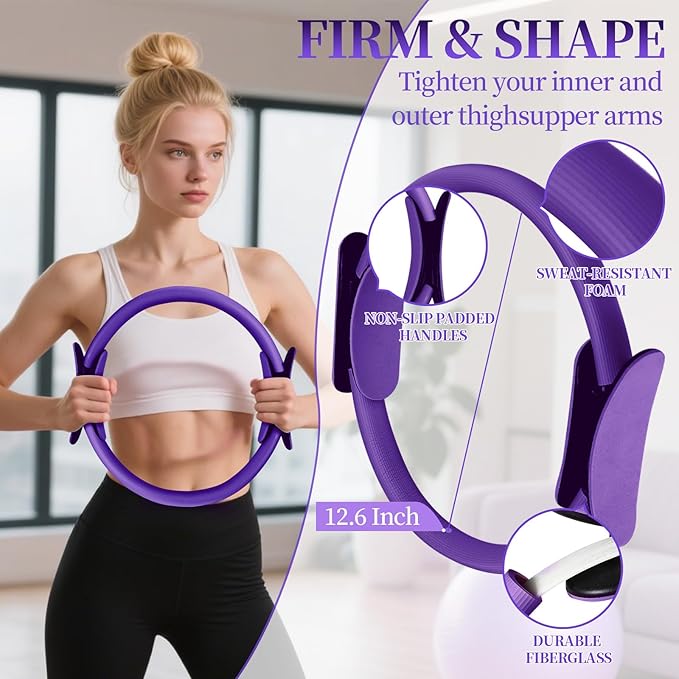 Pilates Essentials Kit for Women 15 Pcs Pilates Equipment for Home Workouts with Yoga Circle Ball Ring, 5 Resistance Bands,Pedal Puller Resistance Band,Anti Slip Socks for Starter Set