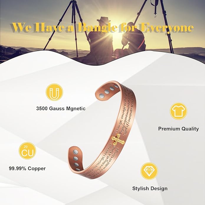 Copper Bracelets for Men Women,6.69in Pure Copper Adjustable Christian Magnetic Bracelet, Fashion Jewelry Gifts (2053)