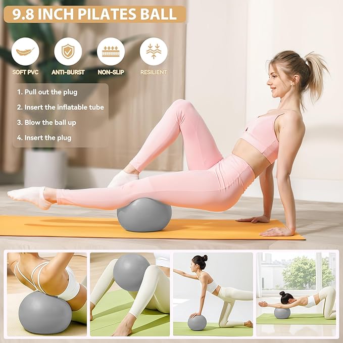 HASHMUST Pilates Ring Kit 12 PCS for Women, Home Workout Equipment with Magic Circle, Mini Exercise Ball, Resistance Bands, Massage Lacrosse, Yoga Strap, Full-Body Fitness Set for Toning & Gift