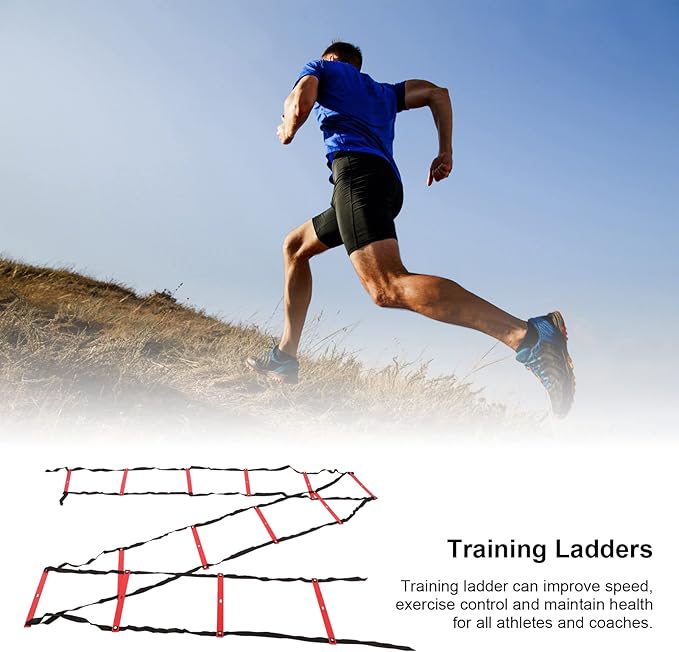 7M 14 Rung Agility Speed Ladder Stairs, Adjustable Training Ladder for Soccer Football Fitness, Non - Slip PP Agility Ladder with Angle Mark for Athletes and Coaches