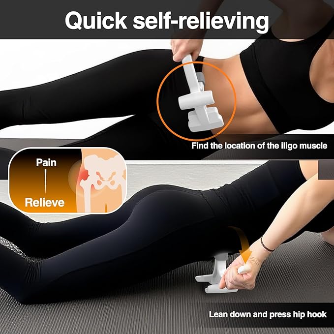 Psoas Release Tool-Hip Hook Psoas Muscle Release Tool Fully Adjustable for Iliacus,Waist Pain Sciatica,Back&Posture Relief,Hip Flexor Release Tool and Trigger Point Massage Tool (White)