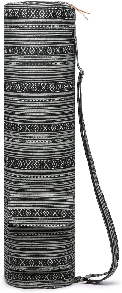 Canvas Yoga Mat Bag with Adjustable Strap & Pockets, Full-Zip Travel Gym Tote for Women & Men, Fits 1/4" & 1/3" Thick Mats, Lightweight Carrier for Yoga, Studio, Workout, Outdoor Use