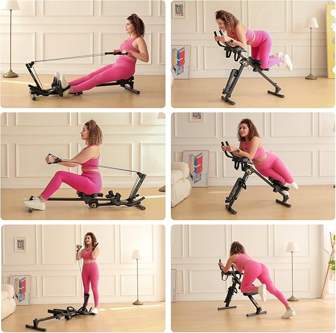 TOUSAINS 3 in 1 Adjustable AB Machine for Stomach Workout with 3 Heights, Foldable Rowing Machine for Home Gym with Comfortable seat & LCD Display Monitor, 265lbs Weight Capacity