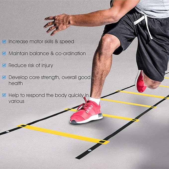 Yes4All Speed Agility Ladder Training Equipment - Bundle 8 & 12 Rungs Slide 26ft - Included Carry Bag