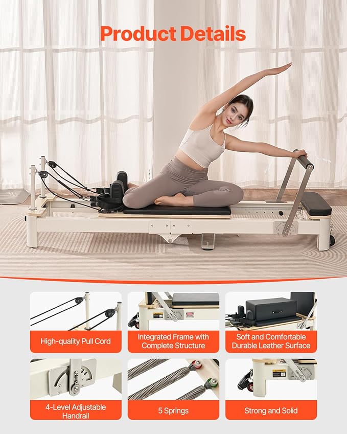VEVOR Pilates Reformer Machine, Pilates Workout Equipment for Home Gym Studio Use, Pilates Reformer with Sitting Box and Jumpboard，fit for Beginners & Advanced Users
