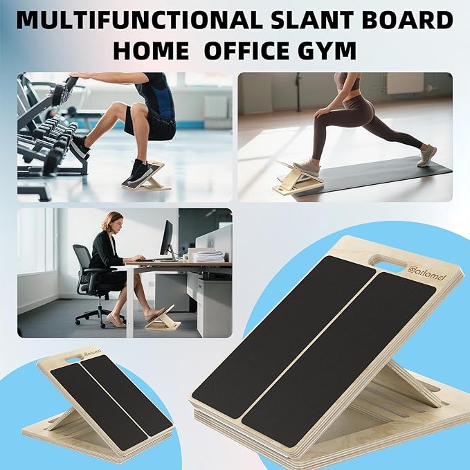 Portable Wooden Slant Board for Calf Stretching Squats Calf Stretcher Pilates Physical Therapy Equipment Adjustable Incline Board for Knees Ankle Heel Feet Leg