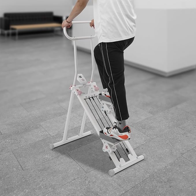 Stair Stepper for Home Gym Exercise | Stair Stepper Machine with Adjustable Handlebar | Folding Cardio Stair Master | with Oversized Pedal | 300LBS Loading Capacity | White