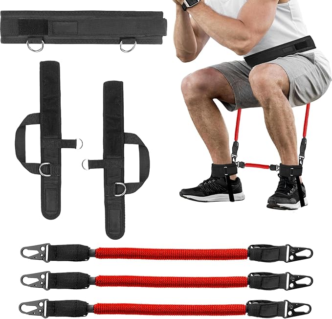 Vertical Jump Trainer Equipment Leg Bounce Trainer Device Speed and Agility Resistance Bands with Ankle Straps & Belt Leg Extension Machine for Boxing Basketball Football Tennis Fencing Training