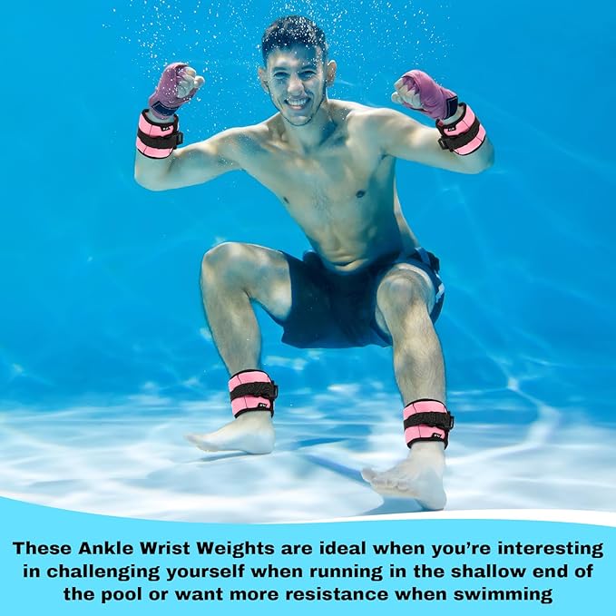 2 Pairs Ankle Wrist Weights for Land or Aquatic Exercise Aqua Cuffs Aqua Aerobics Fitness Bands for Ankle and Wrist Adjustable Weights for Swimming Pool Workout Equipment