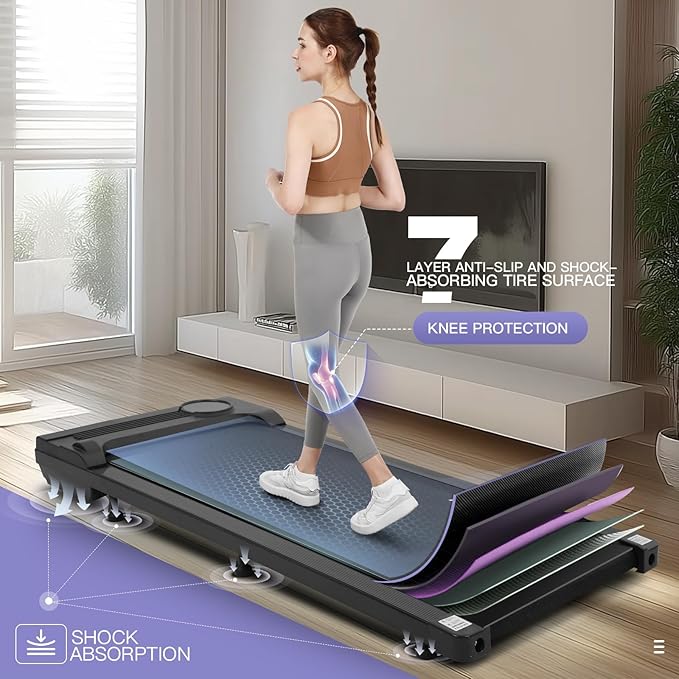 Under Desk Walking Pad for Home Office - 2.5 HP Portable Treadmill With 300 lb Capacity, Compact Jogging Running Machine, Remote Control and LED Display