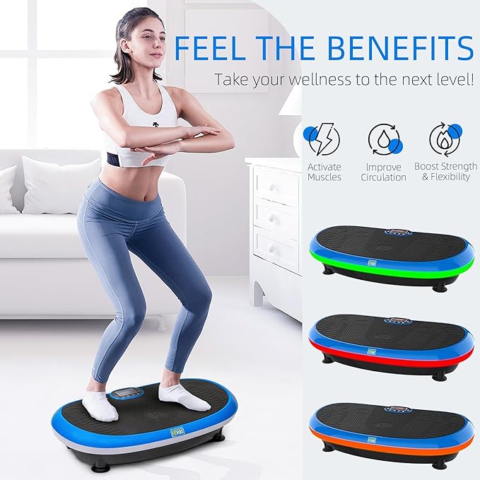 Fitvids Vibration Plate Exercise Machine Workout Vibration Fitness Platform with Resistance Loops and Resistance Band,Various Sizes