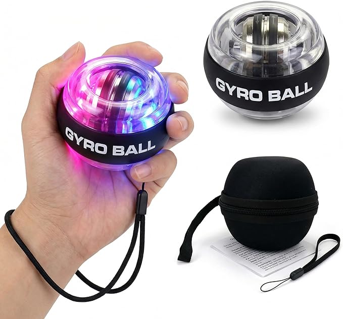 Wrist Ball, Gyro Ball Wrsit Exceciser, Battery-Free 6-Stage Color-Changing LED Gyro Ball, Torque Ball, Forearm & Grip Strength Trainer for Muscle Recovery, Stress Relief & Office Workers