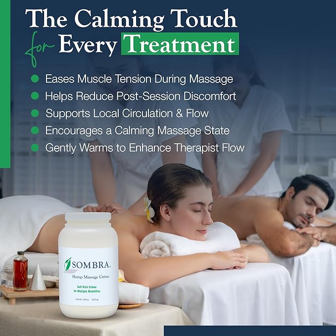 Sombra Hemp Massage Crème – Soothes Sore Muscles with Hemp Extract, Vitamin E, Pumpkin, Kukui, Sweet Almond, Jojoba, Shea Butter, Aloe Vera & Lemongrass, 128oz