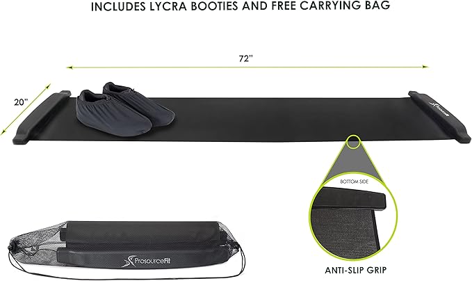 ProsourceFit Slide Board Mat for Exercise 6’ with End Stops, Booties & Carrying Bag for Low-Impact Indoor Home Workouts and Sports Training