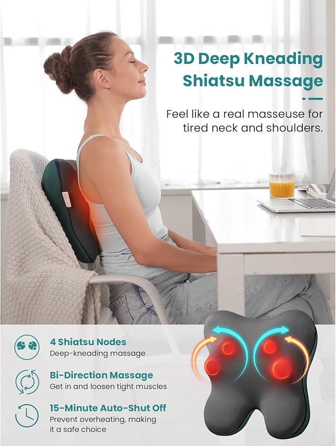 BOB AND BRAD Back Massager with Heat FSA Eligible/HSA Eligible, EZBack Corded Back Massager for Pain Relief Deep Tissue, Shiatsu Back and Neck Massage Pillow, Soothing Full-Body Relief for Women Men