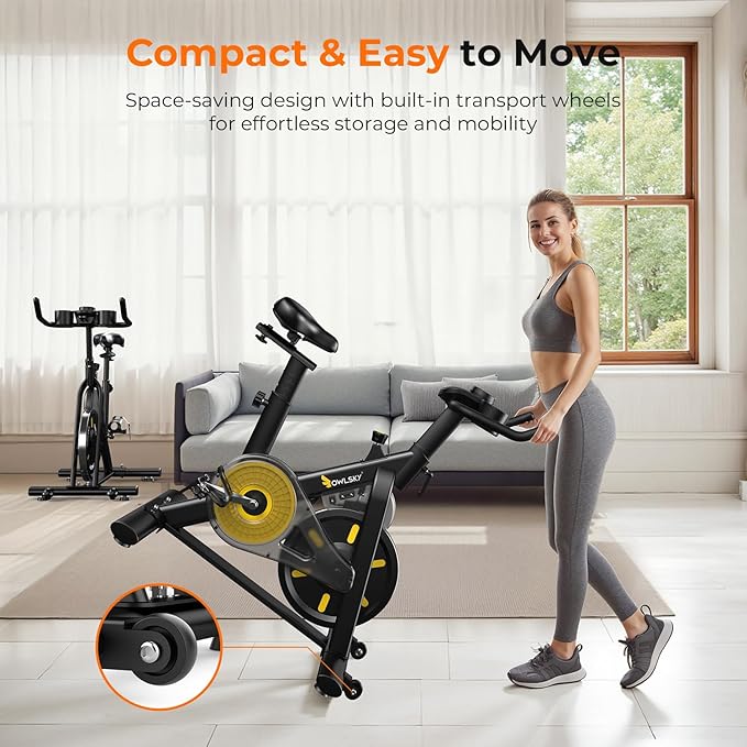 OWLSKY Exercise Bike with APP, Stationary Bike for Home, 300 lbs Capacity Quiet Indoor Cycling Bike Gym Cardio Workout, Adjustable Seat & Tablet Holder