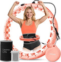 U1 Weighted Hula Hoop 30 Knots 19"-61" for Adults with Waist Trimmer Belt & Durable Wash Bag Bundle– Fitness Hoop for Exercise, Workout, Slimming & Home Gym, Peach