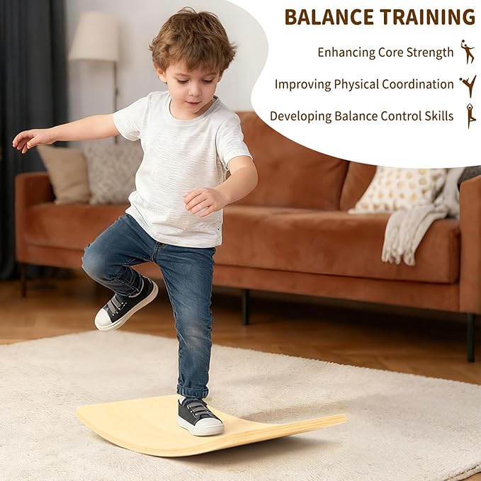 Gentle Monster Wobble Balance Board, Wooden Montessori Toy Rocker Board Natural Wood Kids Toddler Open Ended Learning Toy Yoga Curvy Board for Adult Office Classroom Christmas Gifts