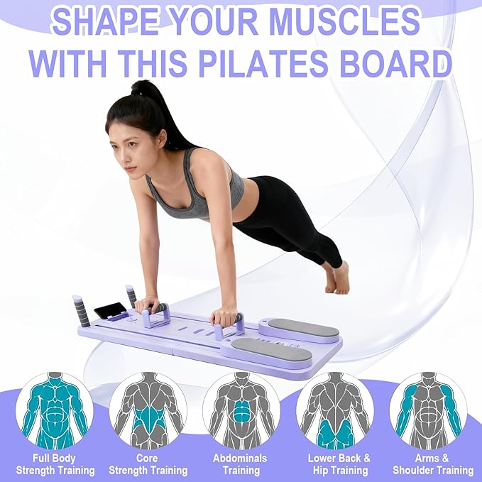 Foldable Pilates Reformer Set, Pilates Board with Phone Holder, Multi-Purpose Pilates Reformer Machine, Portable Home Pilates Slider Board Equipment for Home Workout, Fitness, Exercise, Abs