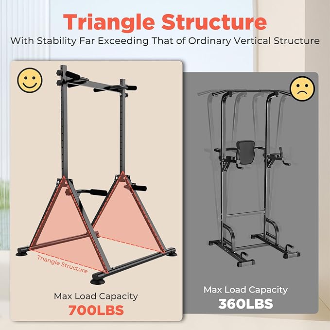 Foldable Power Tower Dip Station Pull Up Bar, Multifunction Triangular Structure Pull Up Station Home Gym Strength Training Workout Equipment