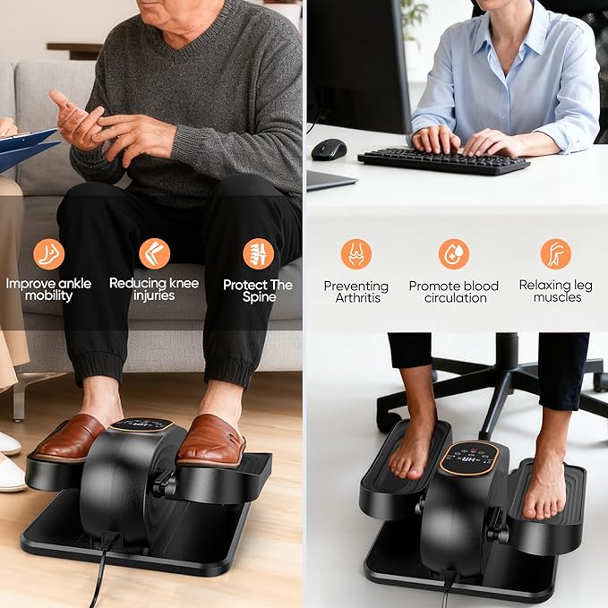 Under Desk Elliptical Machine for Senior, Quiet Motorized Leg Exerciser with Smart Remote, Pedal Exerciser with 15 Adjustable Speeds for Auto/Manual Modes, LCD Monitor, Easy to Use for Home Office