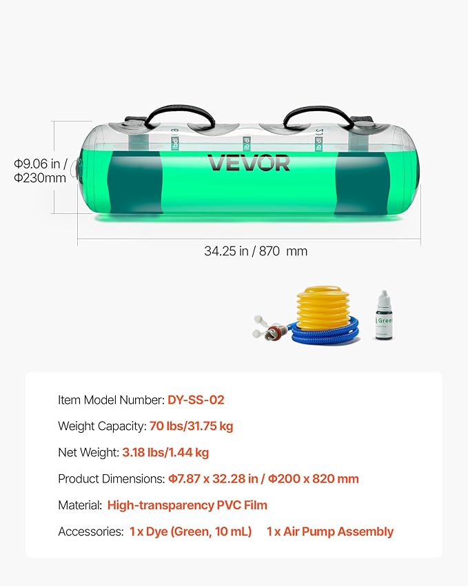 VEVOR Water Weights Aqua Bag, Large Aqua Bags for Workout, Adjustable Portable Stability Fitness & Full Body Exercise Equipment, for Strength Core and Balance Training, Home Gym Exercise, Clear