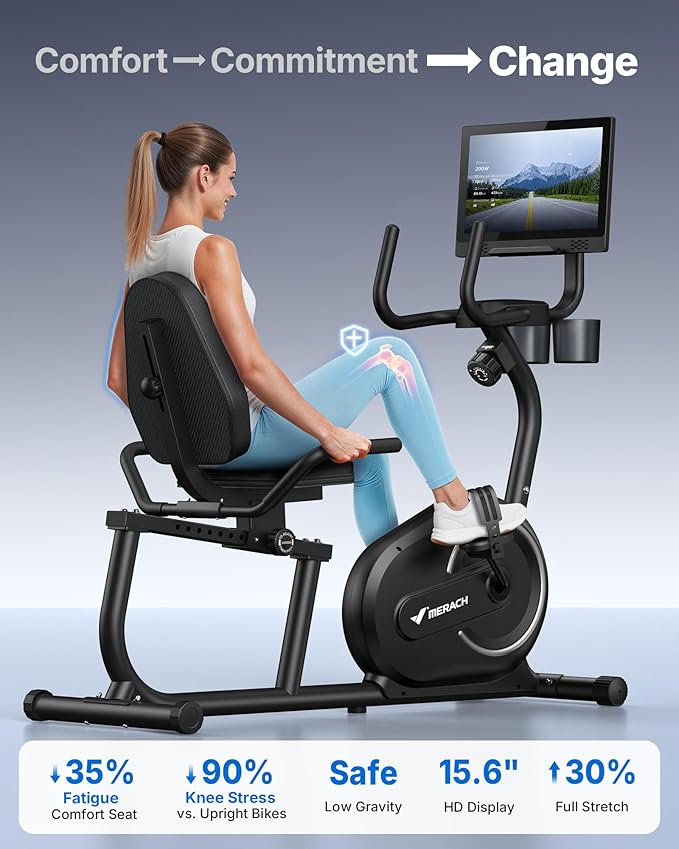 MERACH Recumbent Exercise Bikes for Home with Smart Bluetooth Equipment Exercise Bikes App,LCD,Heart Rate Handle Stationary Bikes for Home, Magnetic Recumbent Exercise Bike for Seniors Gym S08/S23