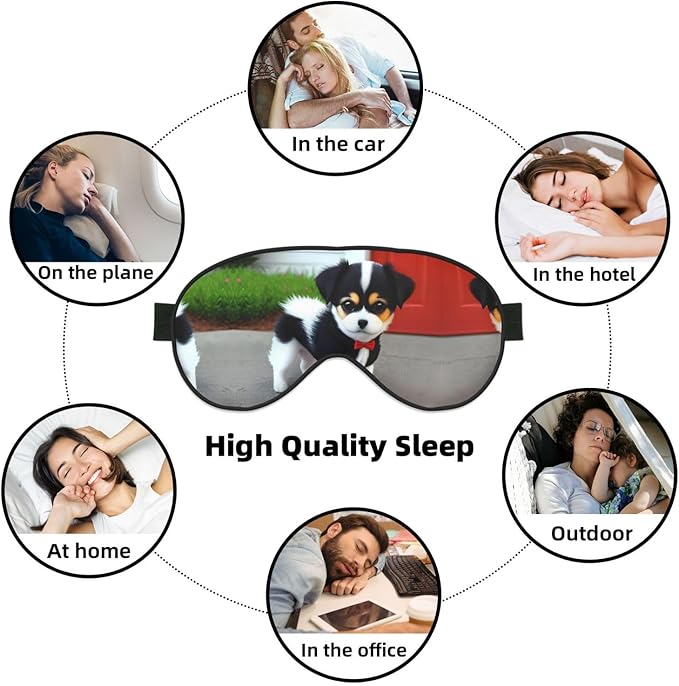 Black and White Puppy Head-Mounted Double-Sided Light-Blocking Sleeping Eye mask to Protect Eyes and Relieve Eye Fatigue